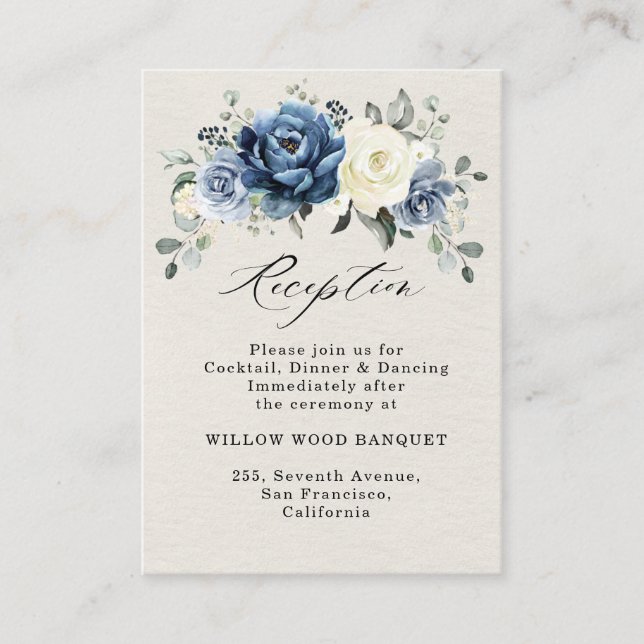 Carte D'accompagnement Dusty Blue Navy Champagne Ivory Wedding Réception (Devant)