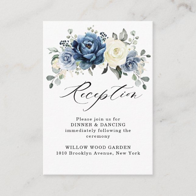 Carte D'accompagnement Dusty Blue Navy Champagne Ivory Wedding Réception (Devant)