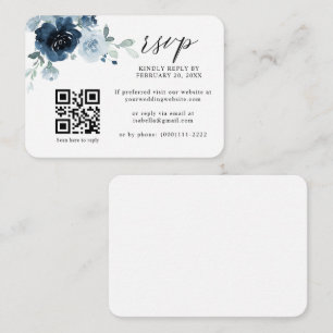 Carte D'accompagnement Dusty Blue Navy Pastel Floral QR Code Mariage RSVP