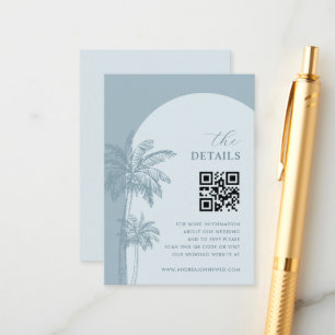 Carte D'accompagnement Dusty Blue Palm Trees QR Code Détails Mariage