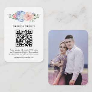 Carte D'accompagnement Dusty Blue Pastel Pink hydrangeas Mariage QR Code