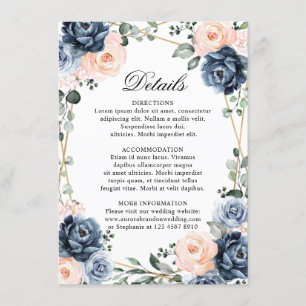 Carte D'accompagnement Dusty Blue Peach Blush Détails de Mariage Géométri