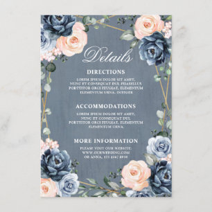 Carte D'accompagnement Dusty Blue Peach Blush Détails de Mariage Géométri