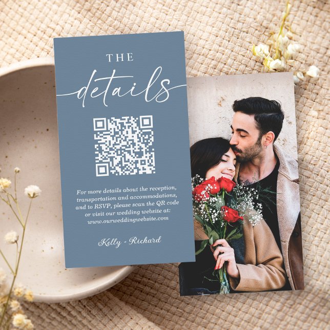 Carte D'accompagnement Dusty Blue Photo QR Code Petits Mariages Détails (Créateur téléchargé)