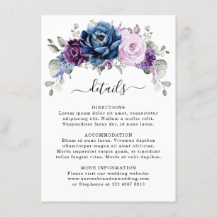 Carte D'accompagnement Dusty Blue Purple Navy Lilac Blooms Mariage Détail