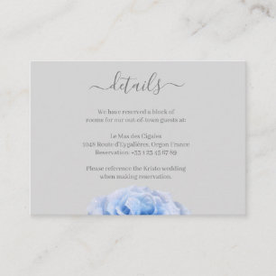 Carte D'accompagnement Dusty Blue Rose Grey Floral Mariage Hotel Détail