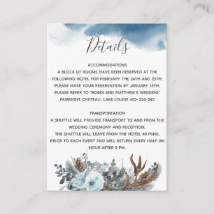 Carte D'accompagnement Dusty Blue Rustic Floral Détails Mariage Réception