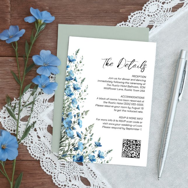 Carte D'accompagnement Dusty Blue & Sage Boho Fleurs sauvages Détails du  (Créateur téléchargé)