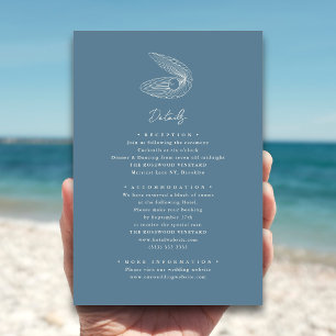 Carte D'accompagnement Dusty Blue Seashell Beach Destination Mariage