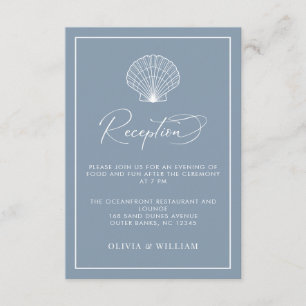 Carte D'accompagnement Dusty Blue Seashell Beach Réception de mariage