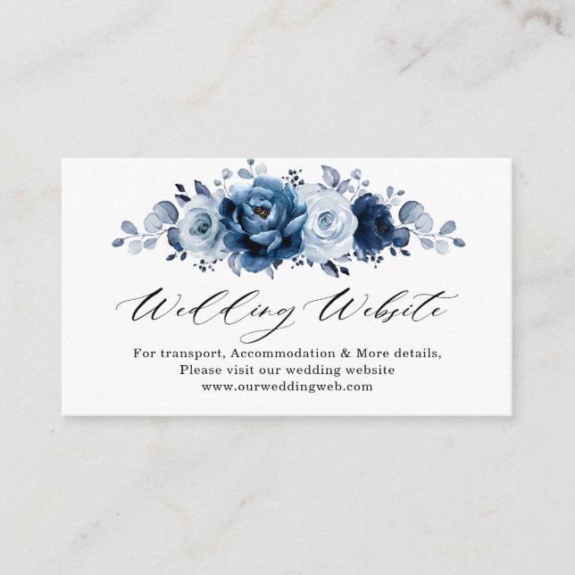 Carte D'accompagnement Dusty Blue Slate Navy Floral chic Mariage Website (Devant)