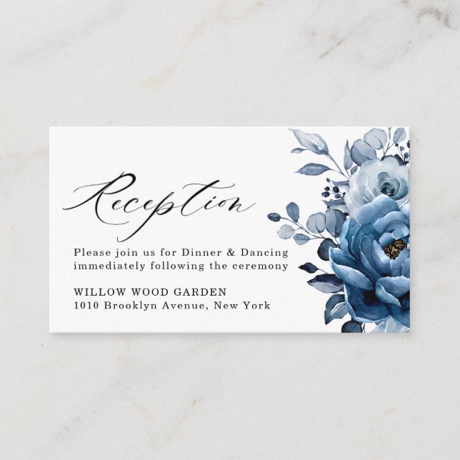 Carte D'accompagnement Dusty Blue Slate Navy Floral Wedding Réception (Devant)