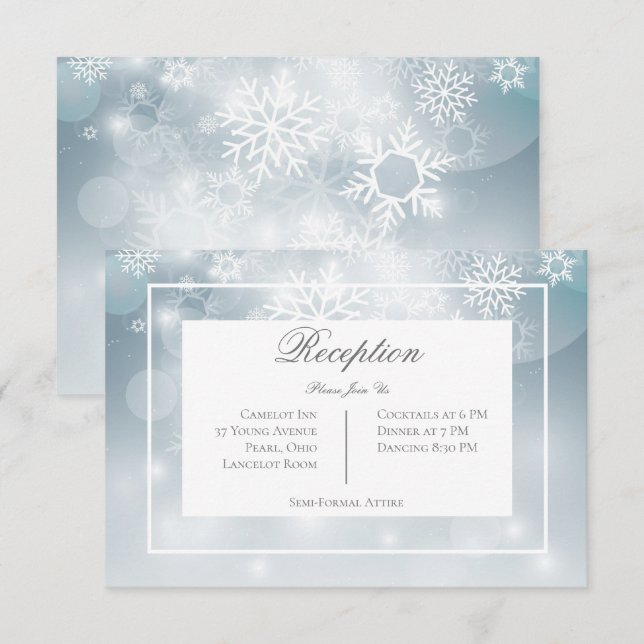 Carte D'accompagnement Dusty Blue Snowflake Sky Réception moderne (Devant / Derrière)