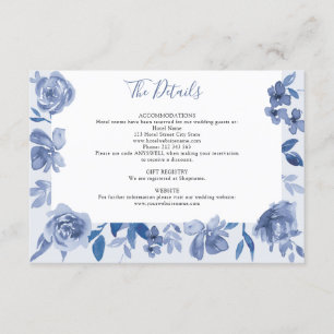 Carte D'accompagnement Dusty Blue Watercolor Détails du Mariage Floral