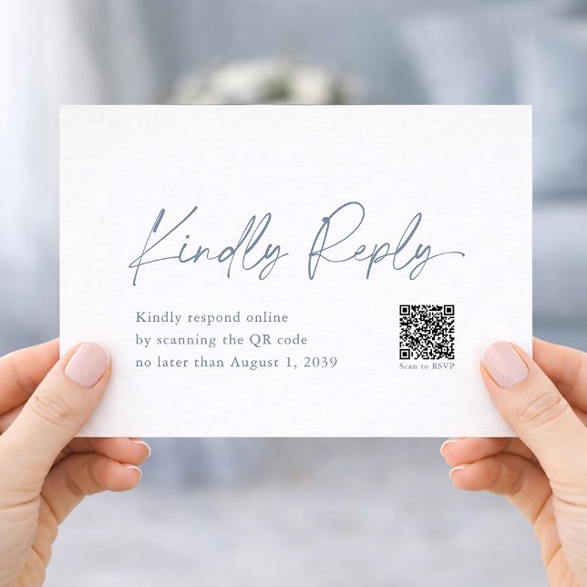 Carte D'accompagnement Dusty Blue Wedding RSVP Card with QR Code (Créateur téléchargé)
