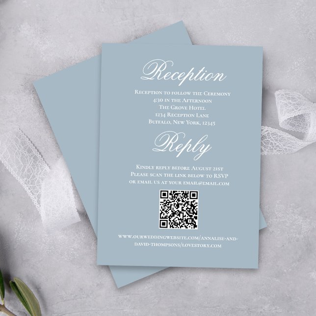 Carte D'accompagnement Dusty Blue Wedding Script RSVP Reception  (Elegant dusty blue reception and RSVP card.)