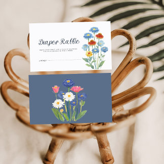 Carte D'accompagnement Dusty Blue Wildflower Baby Shower Diaper Raffle