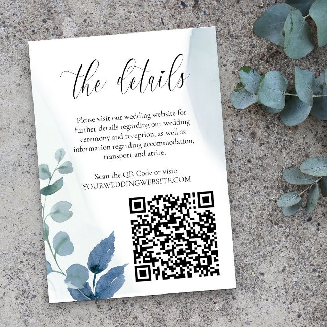 Carte D'accompagnement Dusty Eucalyptus Mariage Détails du site web QR Co (QR Code Wedding Website Details card from my Dusty Eucalyptus wedding collection)