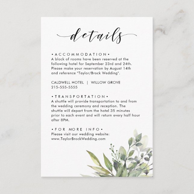 Carte D'accompagnement Dusty Green Eucalytus (Devant)