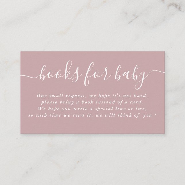 Carte D'accompagnement Dusty Mauve Typographie Baby showers Livres Pour B (Devant)