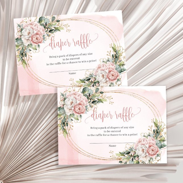 Carte D'accompagnement Dusty Pink Flowers Eucalyptus Baby Girl Raffle  (Dusty Pink Flowers Eucalyptus Baby Girl Raffle Insert)