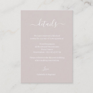 Carte D'accompagnement Dusty Pink Grey Minimalist Mariage Détail de l'hôt