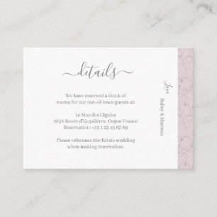 Carte D'accompagnement Dusty Pink Gris Blanc Détail Mariage Hôtel en Marb