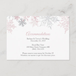 Carte D'accompagnement Dusty Pink & Silver Snowflakes Hébergements