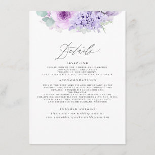 Carte D'accompagnement Dusty Purple Informations sur le Mariage Floral