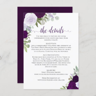 Carte D'accompagnement Dusty Purple & Plum Rose Rustic Mariage Détails
