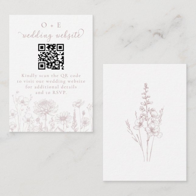 Carte D'accompagnement Dusty Rose Botanical Minimal Wedding Website QR  (Devant / Derrière)