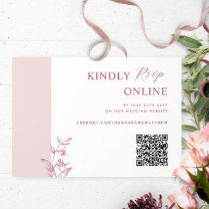 Carte D'accompagnement Dusty Rose, Bourgogne Elegant QR Code RSVP Mariage