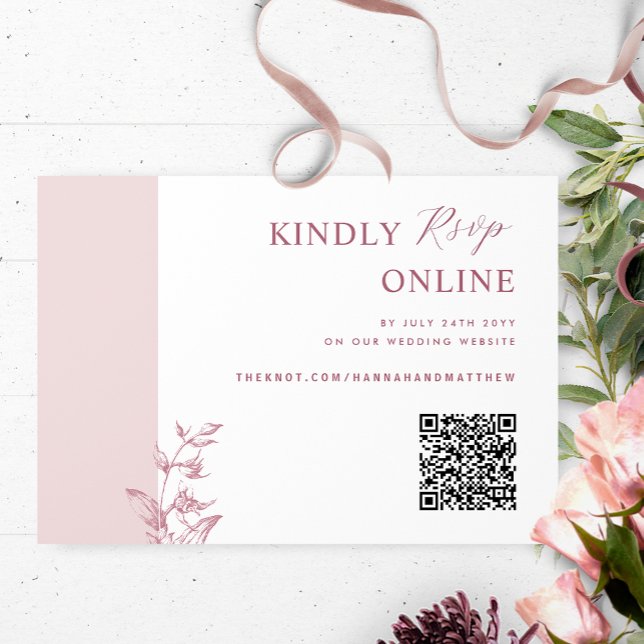 Carte D'accompagnement Dusty Rose, Bourgogne Elegant QR Code RSVP Mariage (Créateur téléchargé)