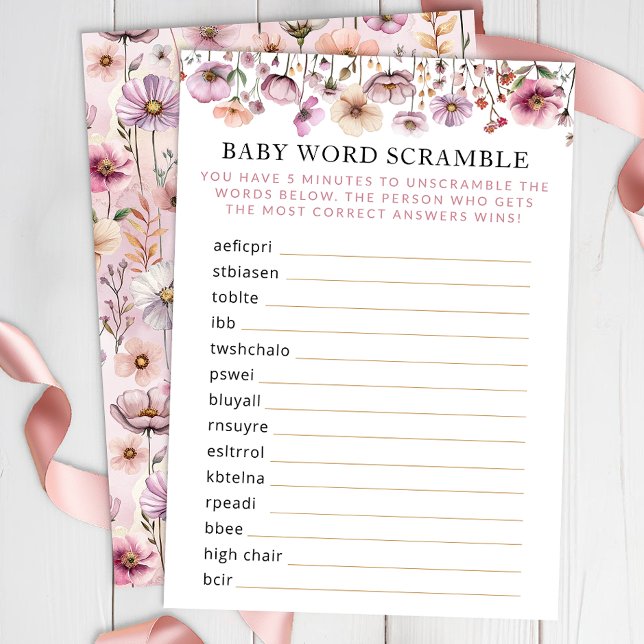 Carte D'accompagnement Dusty rose Fleur sauvage Baby Word Scramble - Boho (Baby Word Scramble)