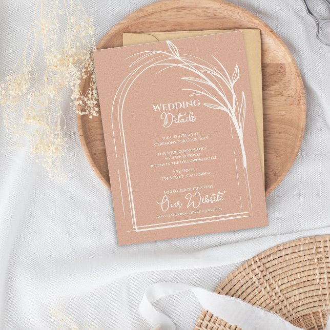 Carte D'accompagnement Dusty Rose Minimalist Arch Botanical Wedding (Dusty Rose Minimalist Arch Botanical Wedding Details Enclosure Card | Romantic Wedding Information)