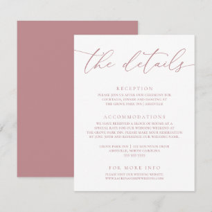 Carte D'accompagnement Dusty Rose moderne minimaliste Mariage