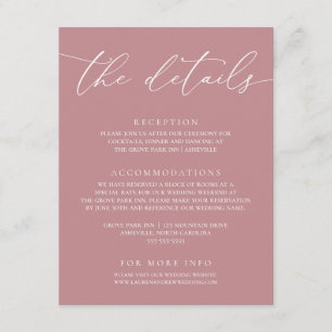 Carte D'accompagnement Dusty Rose moderne minimaliste Mariage voiture de