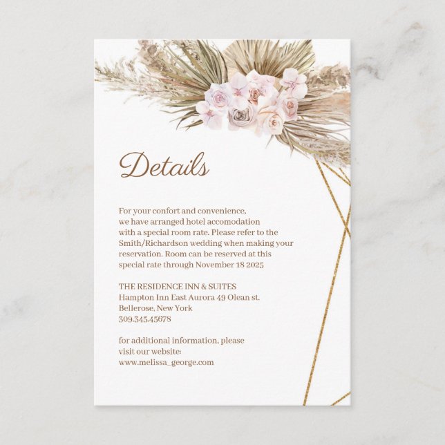 Carte D'accompagnement Dusty Rose Orchid Pampas Grass Gold Arch Détails (Devant)