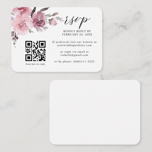 Carte D'accompagnement Dusty Rose Pink Pastel Floral QR Code Mariage RSVP (Devant / Derrière)
