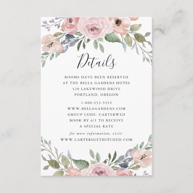Carte D'accompagnement Dusty Rose rose Floral Mariage Informations d'invi (Devant)