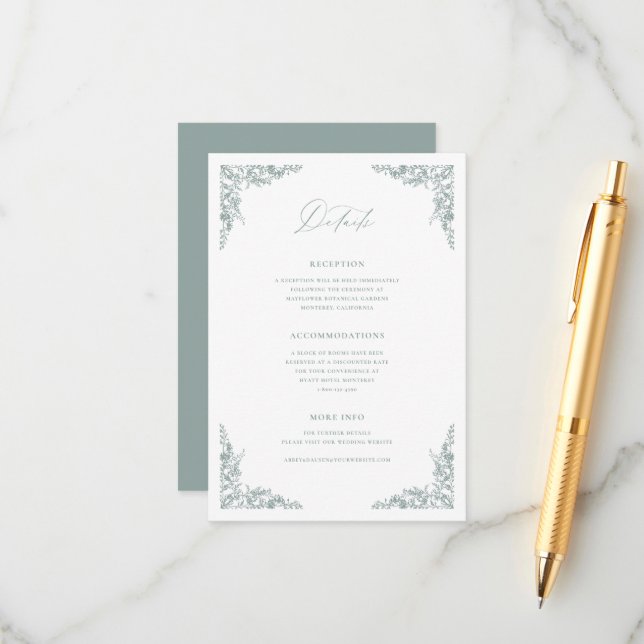 Carte D'accompagnement Dusty Sage Details Enclosure Card Wedding Info (Devant/Arrière en situation)