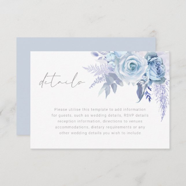 Carte D'accompagnement Dusty Sky Blue Divine Détails sur le Mariage (Devant / Derrière)