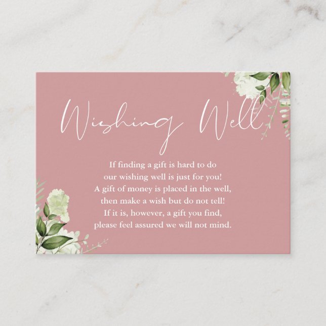 Carte D'accompagnement Dusty Verdure Rose Floral Wishing well Mariage (Devant)