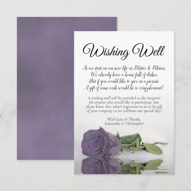 Carte D'accompagnement Dusty violet Rose mignon Mariage Wishing well Poem (Devant / Derrière)