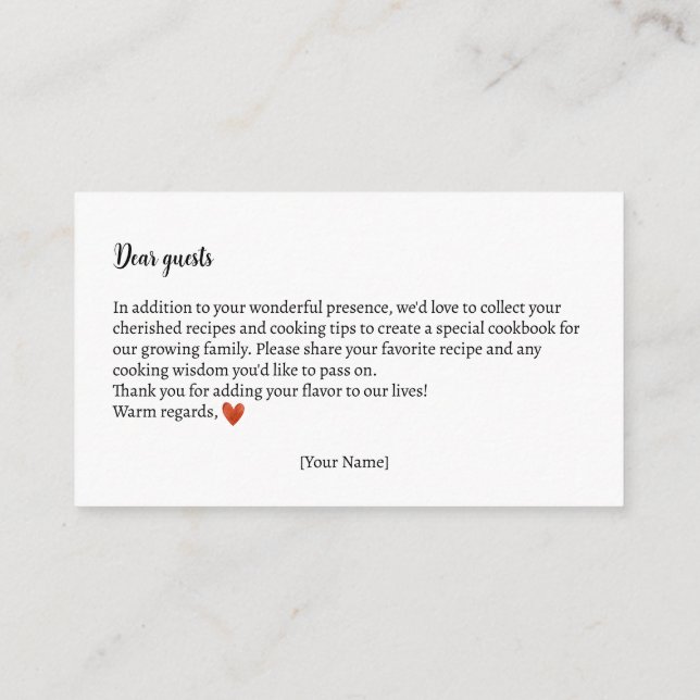 Carte D'accompagnement Échange De Recettes Baby shower Automne Teddy Bear (Dos)