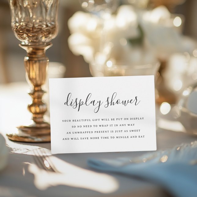 Carte D'accompagnement Écran minimaliste noir et blanc (A minimalist black and white display shower card on an elegant, decorative table.)