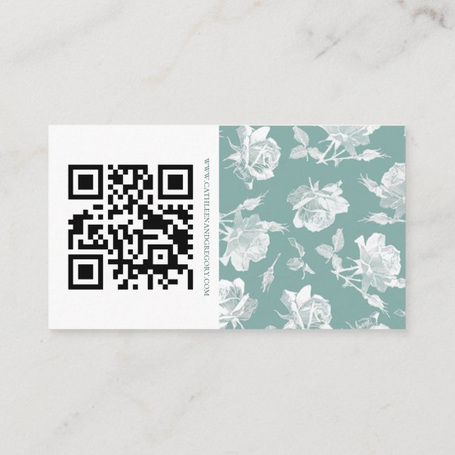Carte D'accompagnement Écriture Calligraphique Vert Sauge QR Info Mariage (Dos)