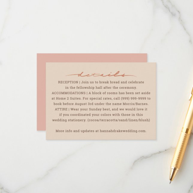 Carte D'accompagnement Écriture Manuscrite Mariage (Devant/Arrière en situation)