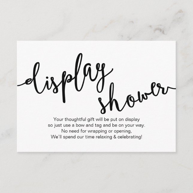 Carte D'accompagnement Écriture Noire Rustique, Douche D'Affichage (Devant)