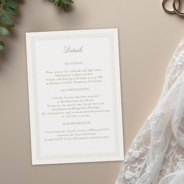 Carte D'accompagnement Ecru Triple Formal Elegant Classic Wedding Details (formal wedding details card modern classic triple frame faux embossed black tie ecru traditional)